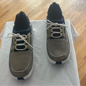 Cole Haan Nike Air Tan Leather and Blue Lace Up Wedge Boat Shoes Size 7 1/2B